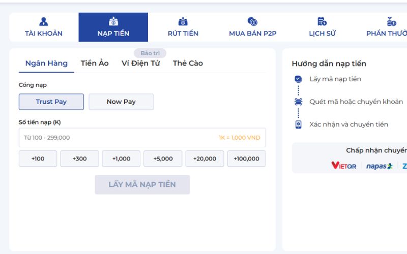 Hướng dẫn nạp rút tiền vào nhà cái